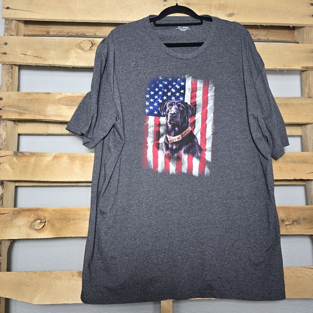 American Flag Black Labrador t-shirt Size: 3XL color:Gray